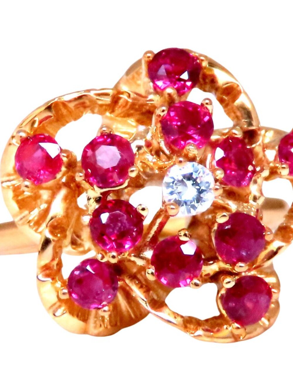 1.30ct Natural Ruby Diamond Cluster Ring Vintage Revisit 14kt*
